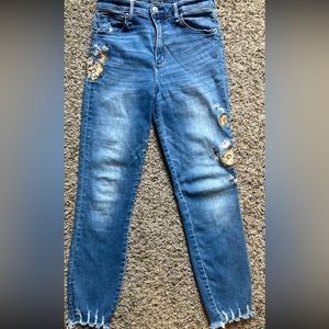Abercrombie and Fitch Floral Embroidered High Rise Super Skinny Ankle Jean
